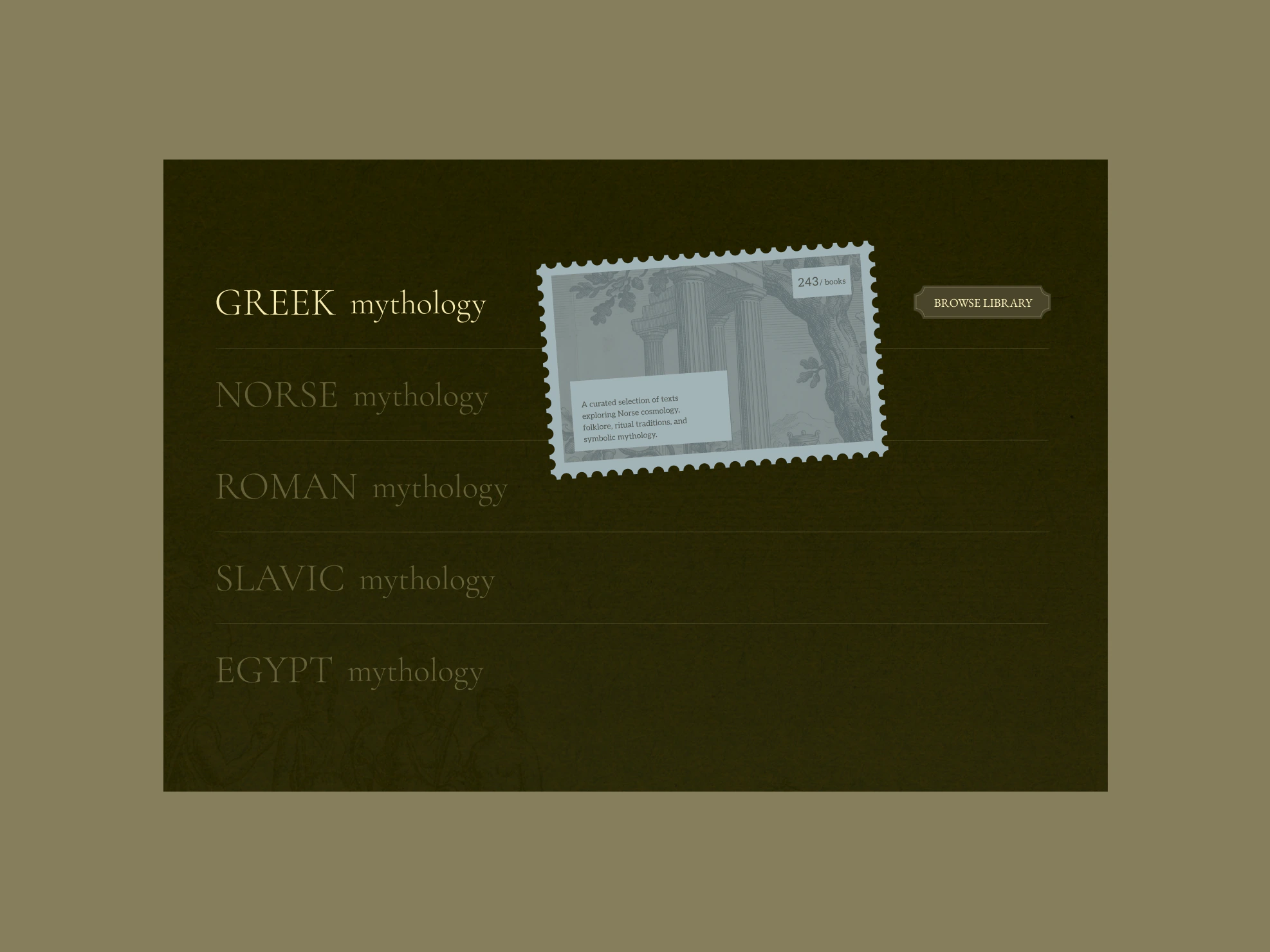 The Algiz library with five mythology collections